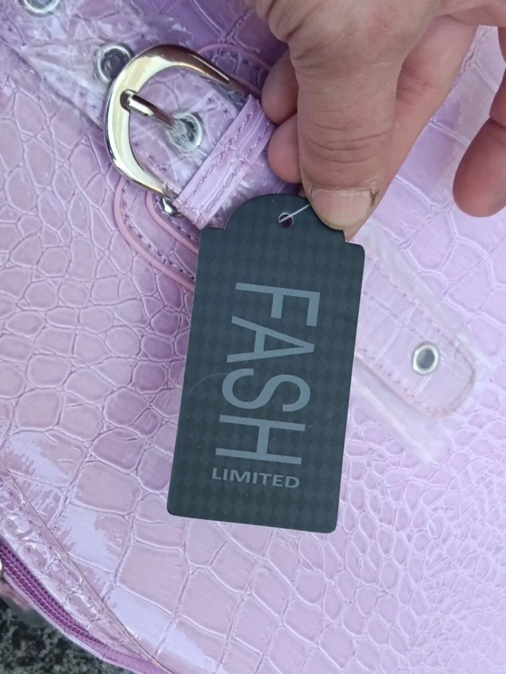 NWT Fash Limited Pink Mauve Croc-Embossed Computer Handbag